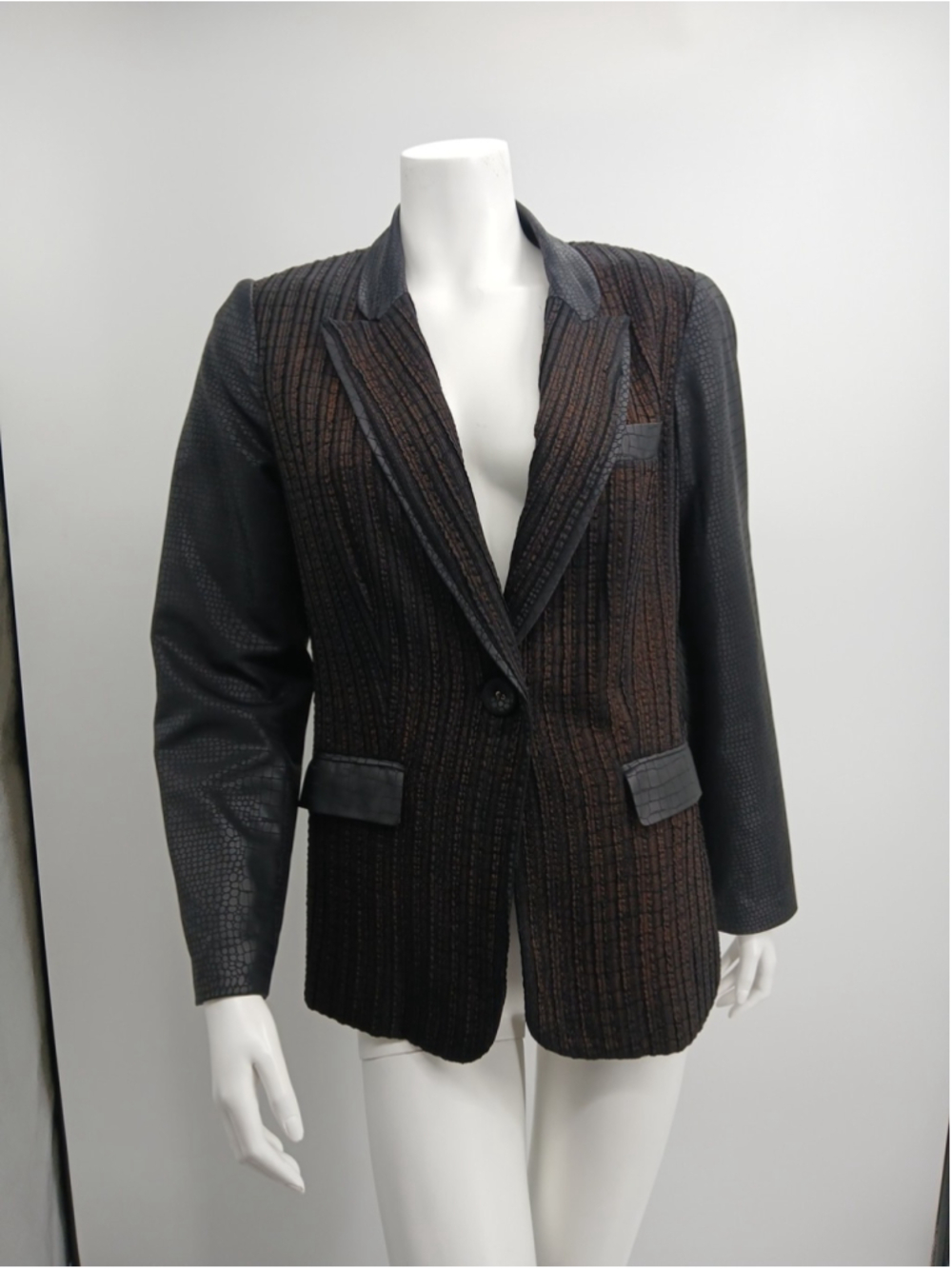 Alberto Makali Brown Black Jacket Blazer Snakeskin Print Textured Womens Sz 8